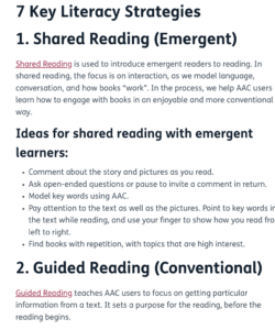 7 Key Literacy Strategies title, Shared Reading (emergent) and Guided Reading (Conventional) subtitles with text descriptions