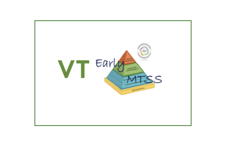 Vermont Early M.T.S.S. logo: a three-tier pyramid with the words "Early M.T.S.S." written across it and a gray circular swirl in the top right corner