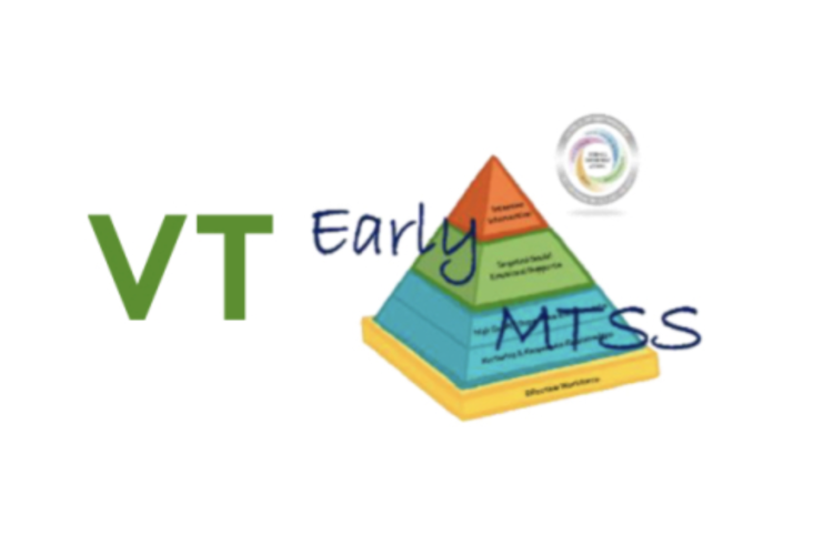 Vermont Early M.T.S.S. logo: a three-tier pyramid with the words "Early M.T.S.S." written across it and a gray circular swirl in the top right corner