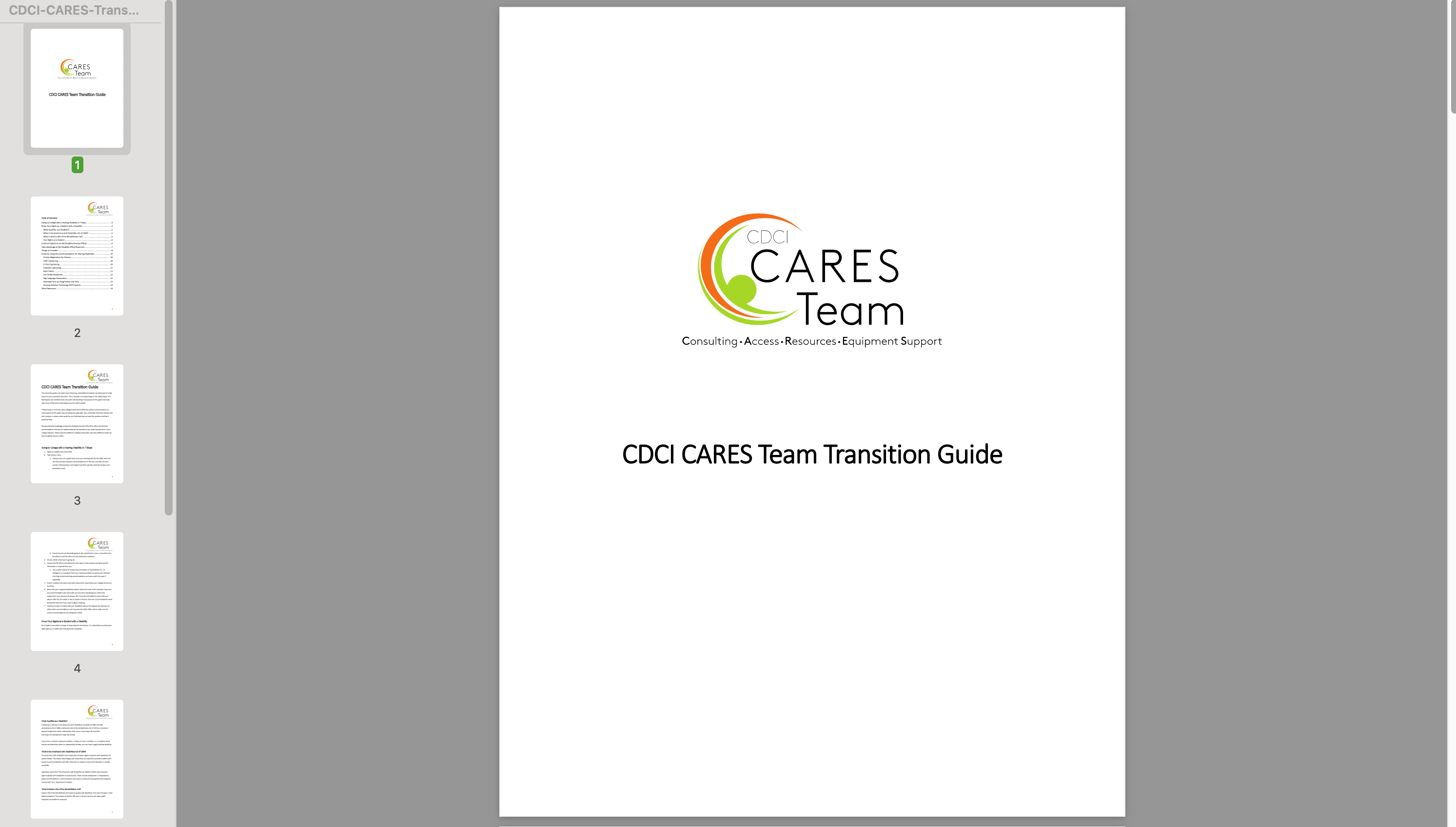 Thumbnail of a transition guide document