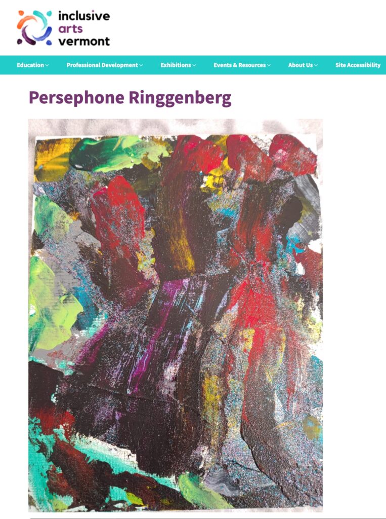 Screenshot of an abstract painting on the Inclusive Arts Vermont website, labeled "Persephone Ringgenberg"