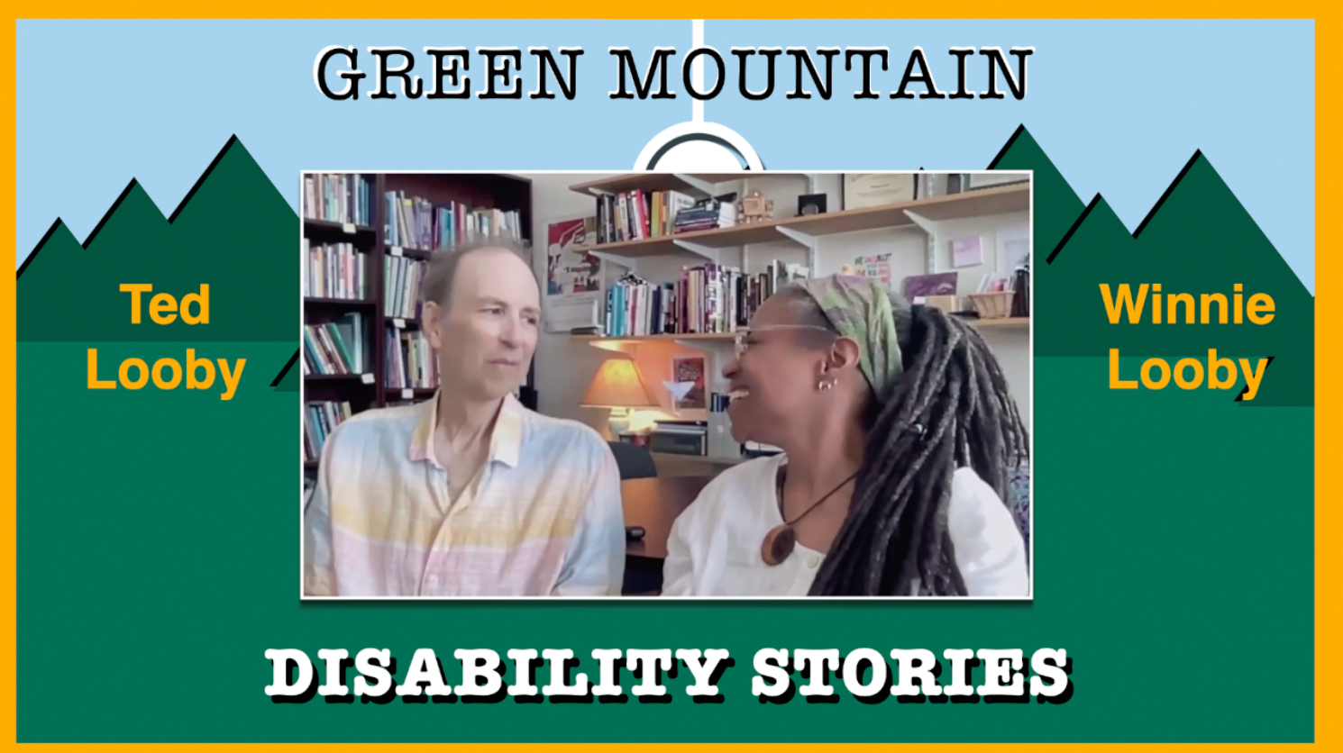 Video still of two people, a white man and a Black woman, both middle-aged, looking at each other tenderly mid-conversation
