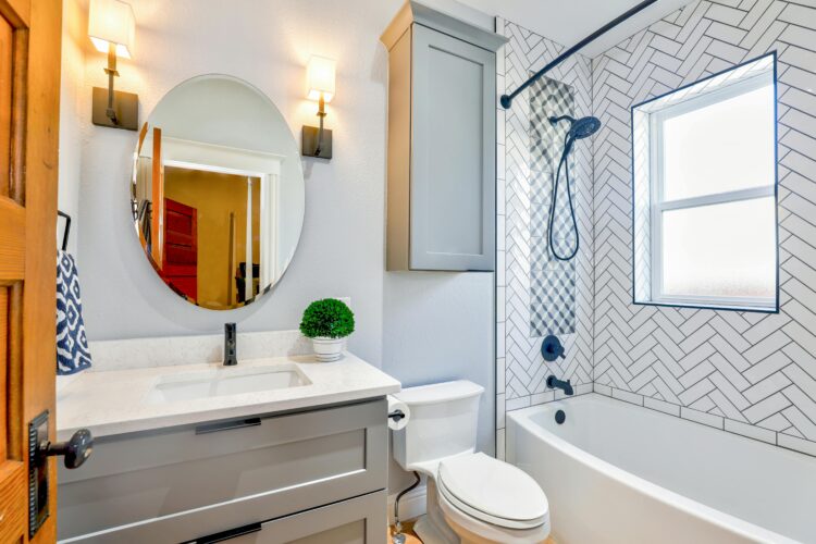 A clean, well-lighted bathroom