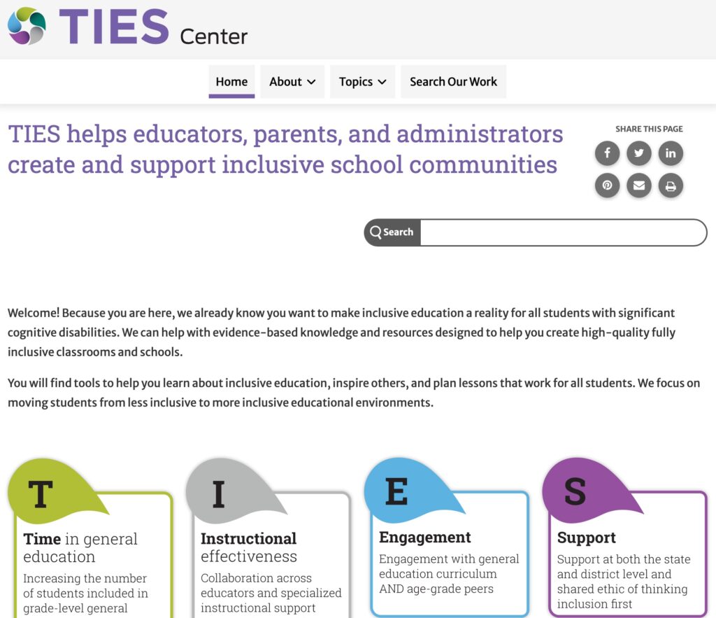 Screenshot of the TIES website