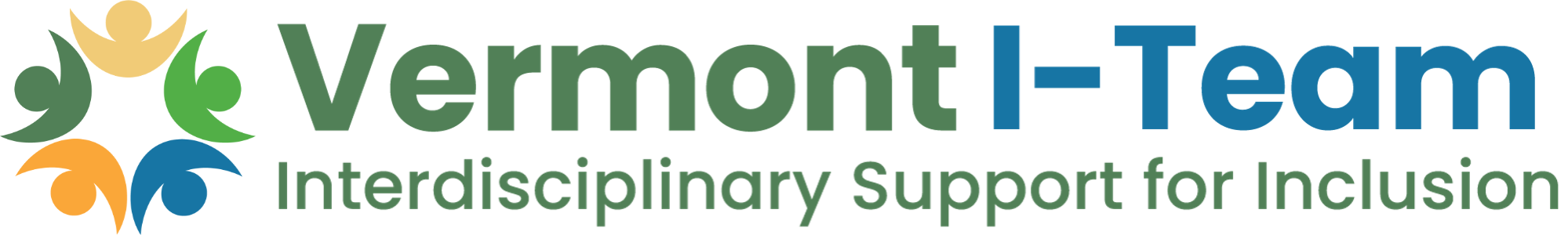 Vermont I-Team logo with icon of 5 people in a circle in different colors. Tagline: Interdisciplinary support for inclusion