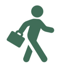 Supported Employment logo: an icon of a figure in motion, carrying a briefcase
