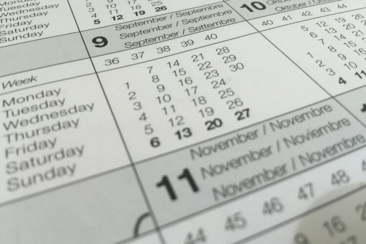 a close-up of the daily calendar portion of a planner