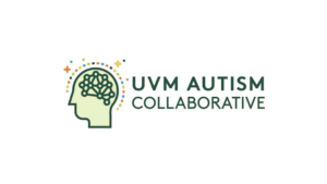 UVM Autism Collaborative logo: an icon of a head filled with a complex network, and surrounded by colored dots and plus signs