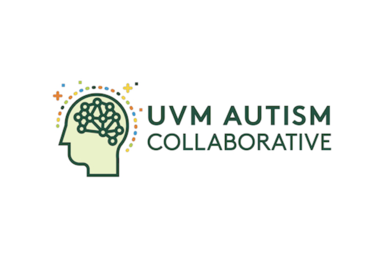 UVM Autism Collaborative logo: an icon of a head filled with a complex network, and surrounded by colored dots and plus signs