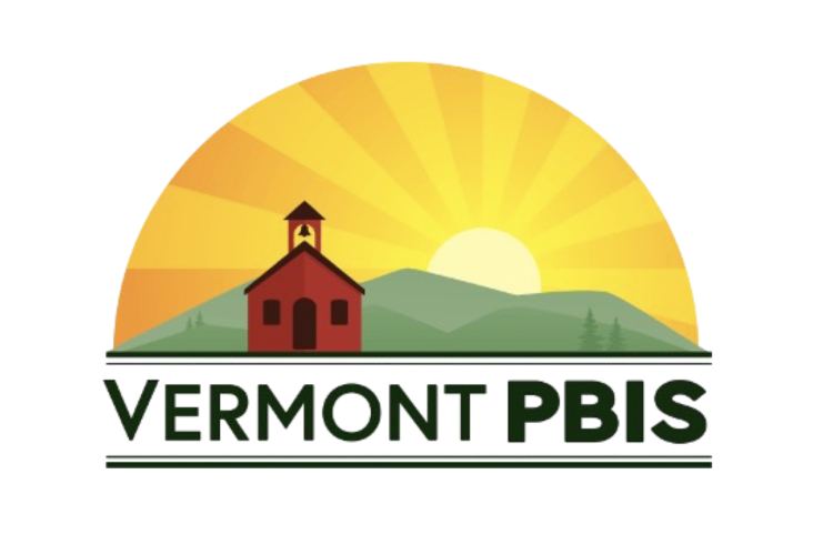 Vermont PBIS logo: icon of a red schoolhouse in front of rolling green hills, with a multi-rayed sun behind