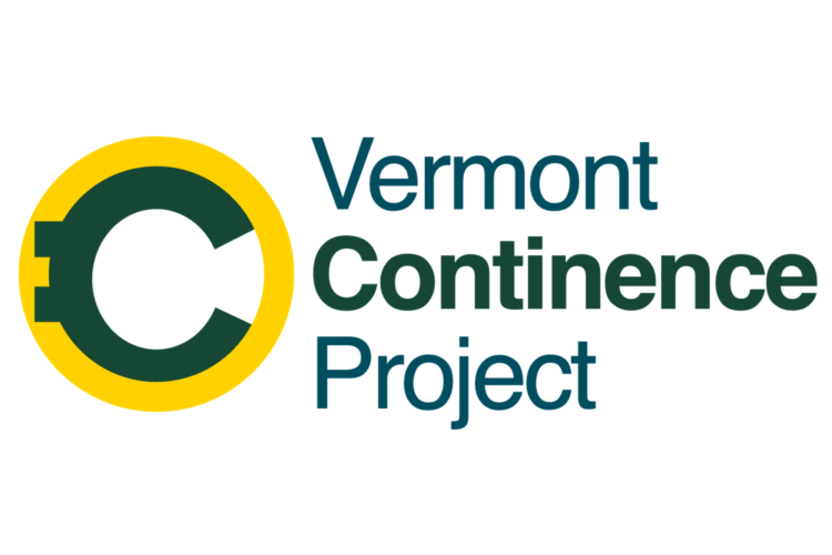 A large green letter C is enclosed in a thick yellow circle on the left. The "C" is designed to remind the viewer of a toilet seat. To the right, the words "Vermont Continence Project" appear in dark green and blue text.